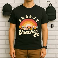 Groovy Teacher Retro Rainbow Colorful Design Teaching T-Shirt
