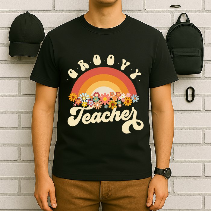 Groovy Teacher Retro Rainbow Colorful Design Teaching T-Shirt