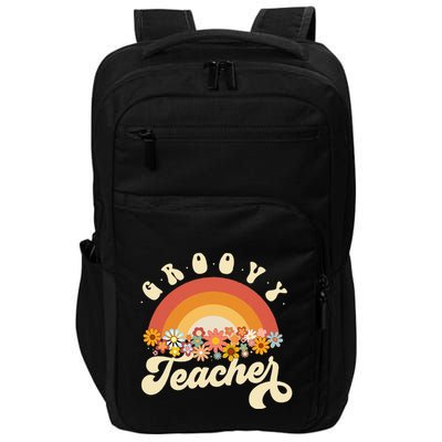 Groovy Teacher Retro Rainbow Colorful Design Teaching Impact Tech Backpack