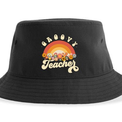 Groovy Teacher Retro Rainbow Colorful Design Teaching Sustainable Bucket Hat