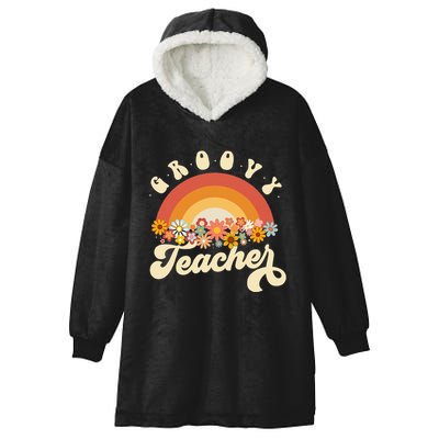 Groovy Teacher Retro Rainbow Colorful Design Teaching Hooded Wearable Blanket
