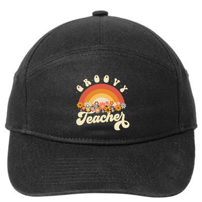 Groovy Teacher Retro Rainbow Colorful Design Teaching 7-Panel Snapback Hat