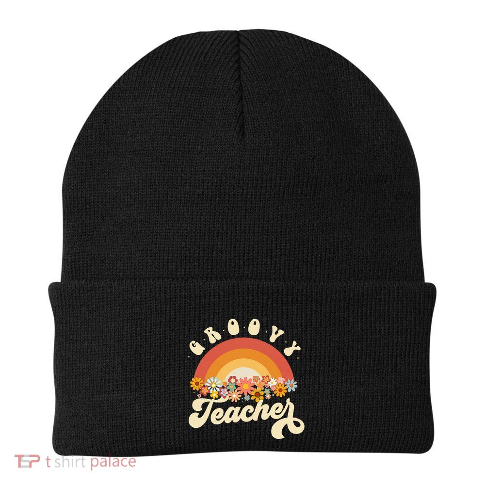 Groovy Teacher Retro Rainbow Colorful Design Teaching Beanie