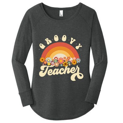 Groovy Teacher Retro Rainbow Colorful Design Teaching Women's Perfect Tri Tunic Long Sleeve Shirt