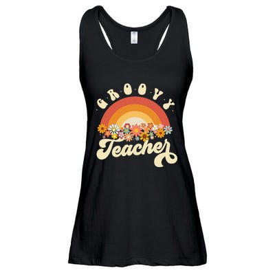 Groovy Teacher Retro Rainbow Colorful Design Teaching Ladies Essential Flowy Tank