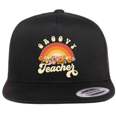Groovy Teacher Retro Rainbow Colorful Design Teaching Flatbill Hat