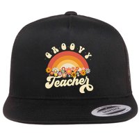 Groovy Teacher Retro Rainbow Colorful Design Teaching Flatbill Hat