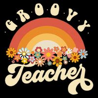 Groovy Teacher Retro Rainbow Colorful Design Teaching Flatbill Hat
