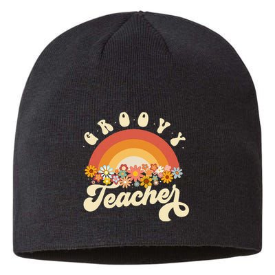 Groovy Teacher Retro Rainbow Colorful Design Teaching Sustainable Beanie