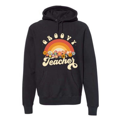 Groovy Teacher Retro Rainbow Colorful Design Teaching Premium Hoodie