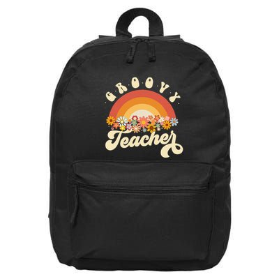 Groovy Teacher Retro Rainbow Colorful Design Teaching 16 in Basic Backpack