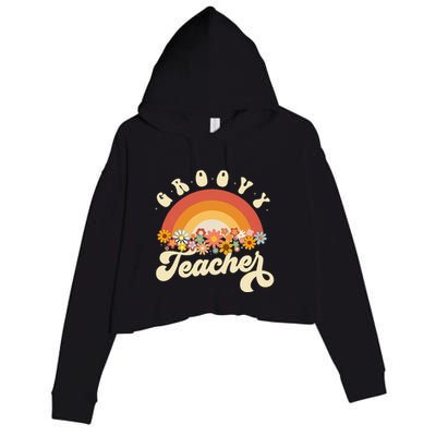 Groovy Teacher Retro Rainbow Colorful Design Teaching Crop Fleece Hoodie