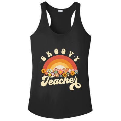 Groovy Teacher Retro Rainbow Colorful Design Teaching Ladies PosiCharge Competitor Racerback Tank