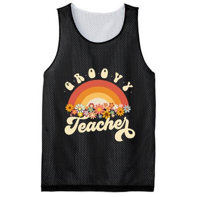 Groovy Teacher Retro Rainbow Colorful Design Teaching Mesh Reversible Basketball Jersey Tank