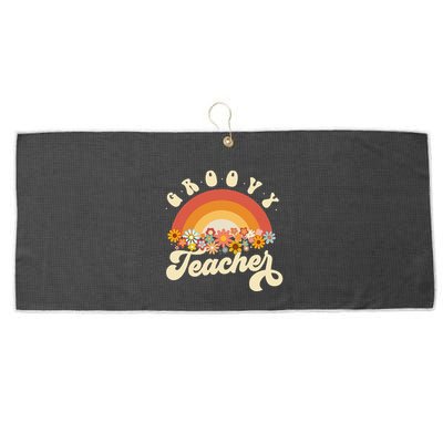 Groovy Teacher Retro Rainbow Colorful Design Teaching Large Microfiber Waffle Golf Towel