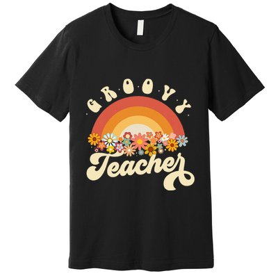 Groovy Teacher Retro Rainbow Colorful Design Teaching Premium T-Shirt