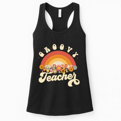 Groovy Teacher Retro Rainbow Colorful Design Teaching Womens Tank Top