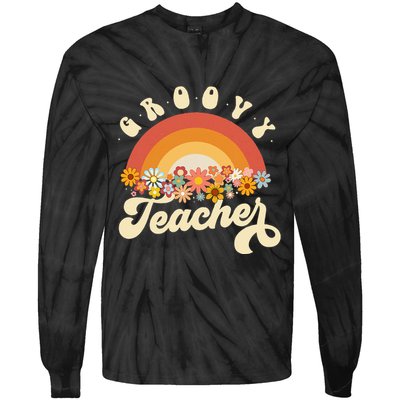 Groovy Teacher Retro Rainbow Colorful Design Teaching Tie-Dye Long Sleeve Shirt