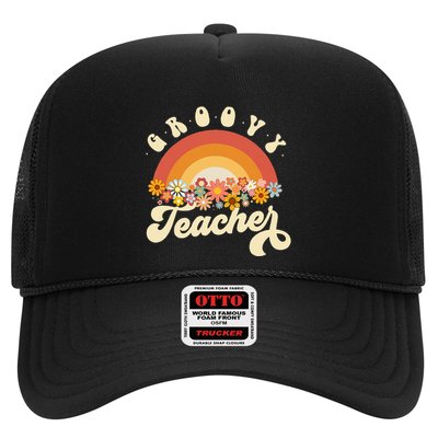 Groovy Teacher Retro Rainbow Colorful Design Teaching Trucker Hat