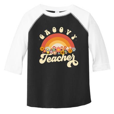 Groovy Teacher Retro Rainbow Colorful Design Teaching Toddler Fine Jersey T-Shirt