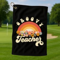 Groovy Teacher Retro Rainbow Colorful Design Teaching Golf Towel