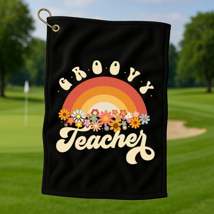 Groovy Teacher Retro Rainbow Colorful Design Teaching Golf Towel