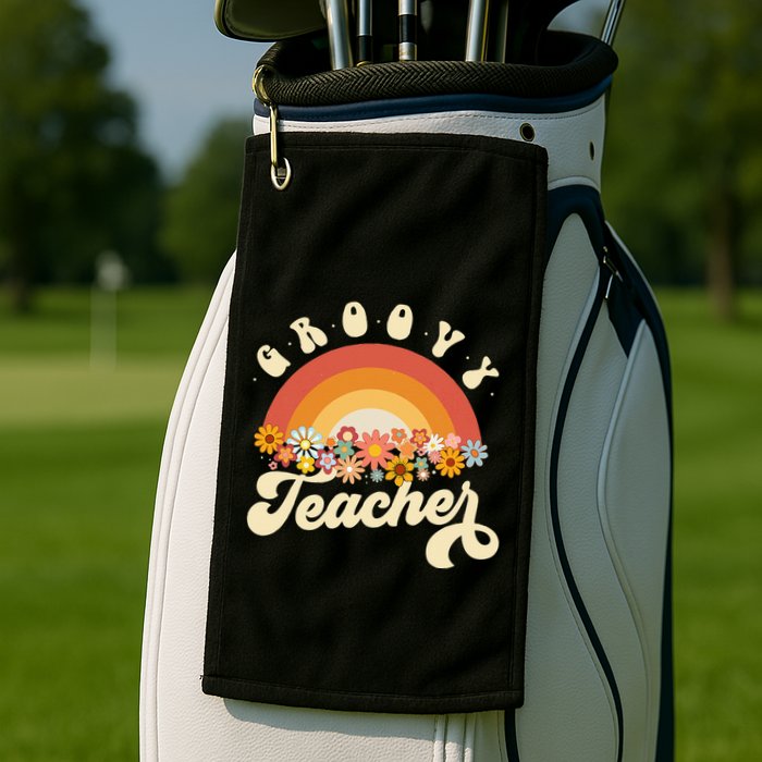 Groovy Teacher Retro Rainbow Colorful Design Teaching Golf Towel