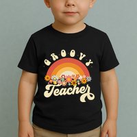 Groovy Teacher Retro Rainbow Colorful Design Teaching Toddler T-Shirt