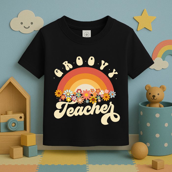 Groovy Teacher Retro Rainbow Colorful Design Teaching Toddler T-Shirt