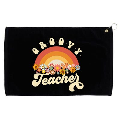 Groovy Teacher Retro Rainbow Colorful Design Teaching Grommeted Golf Towel