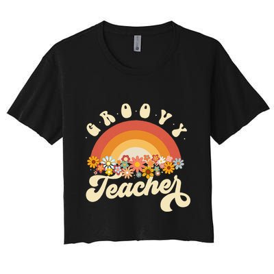 Groovy Teacher Retro Rainbow Colorful Design Teaching Crop Top
