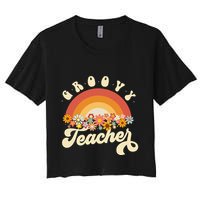 Groovy Teacher Retro Rainbow Colorful Design Teaching Crop Top