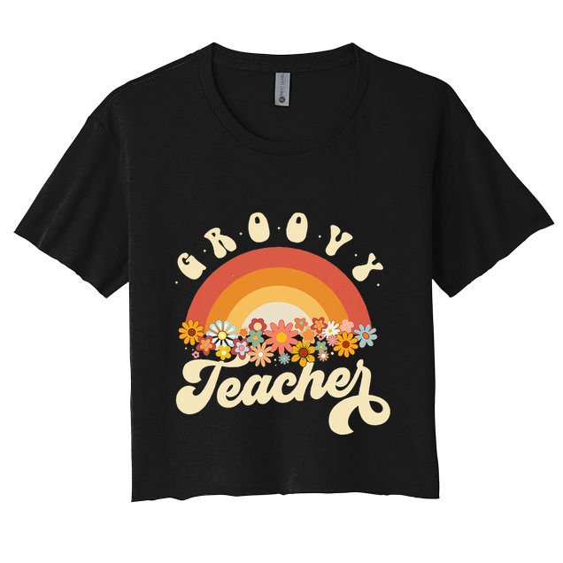 Groovy Teacher Retro Rainbow Colorful Design Teaching Crop Top