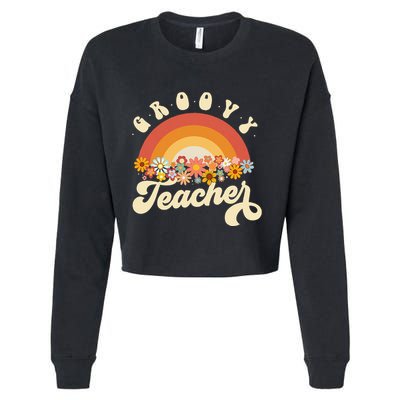 Groovy Teacher Retro Rainbow Colorful Design Teaching Cropped Pullover Crew