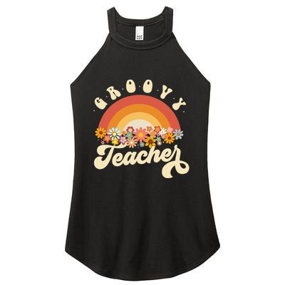 Groovy Teacher Retro Rainbow Colorful Design Teaching Women's Perfect Tri Rocker Tank