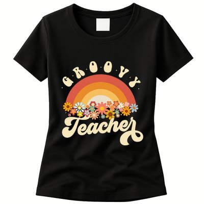 Groovy Teacher Retro Rainbow Colorful Design Teaching Womens T-Shirt
