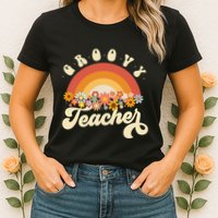 Groovy Teacher Retro Rainbow Colorful Design Teaching Womens T-Shirt