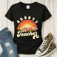 Groovy Teacher Retro Rainbow Colorful Design Teaching Womens T-Shirt