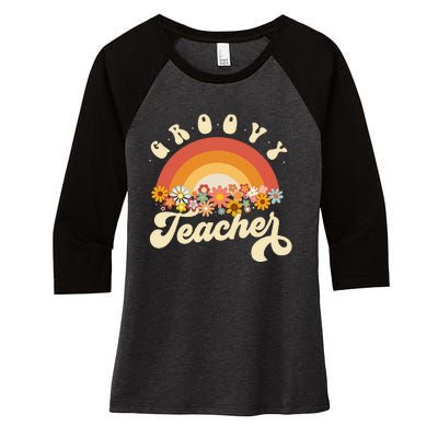 Groovy Teacher Retro Rainbow Colorful Design Teaching Women's Tri-Blend 3/4-Sleeve Raglan Shirt