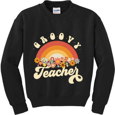 Groovy Teacher Retro Rainbow Colorful Design Teaching Kids Sweatshirt
