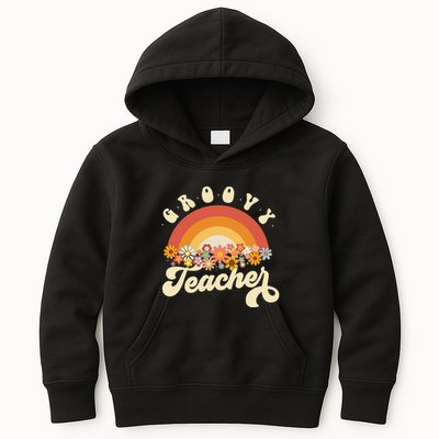 Groovy Teacher Retro Rainbow Colorful Design Teaching Kids Hoodie