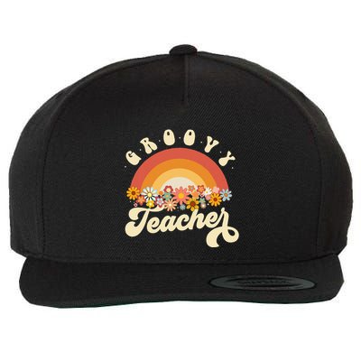 Groovy Teacher Retro Rainbow Colorful Design Teaching Wool Snapback Cap