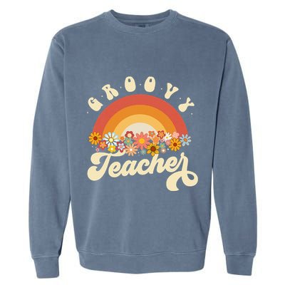 Groovy Teacher Retro Rainbow Colorful Design Teaching Garment-Dyed Sweatshirt