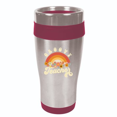 Groovy Teacher Retro Rainbow Colorful Design Teaching 16oz Travel Tumbler