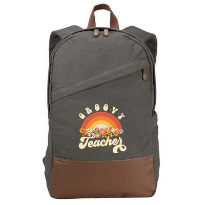 Groovy Teacher Retro Rainbow Colorful Design Teaching Cotton Canvas Backpack