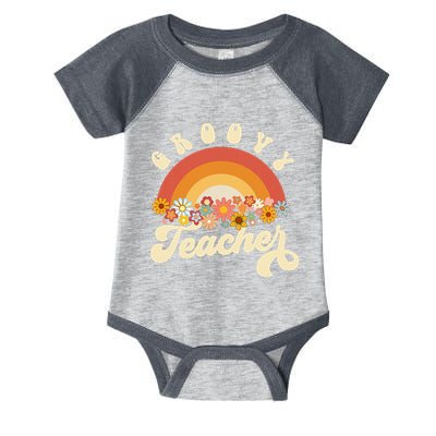 Groovy Teacher Retro Rainbow Colorful Design Teaching Infant Baby Jersey Bodysuit