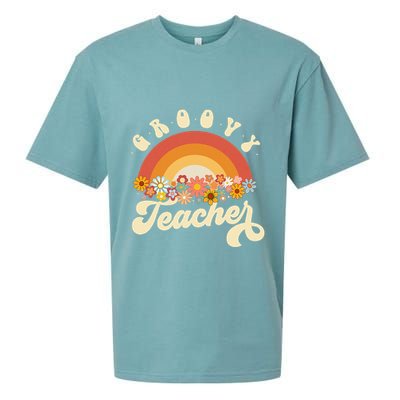 Groovy Teacher Retro Rainbow Colorful Design Teaching Sueded Cloud Jersey T-Shirt