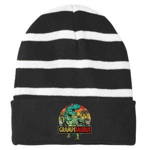 Grampssaurus T Rex Dinosaur Gramps Saurus Family Matching Striped Beanie with Solid Band