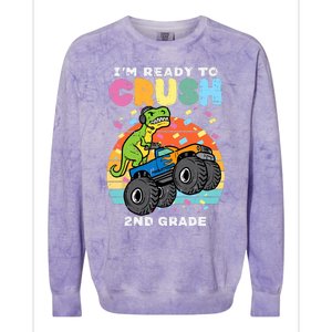 Gamer T Rex On Monster Truck Im Ready To Crush 2nd Grade Boy Colorblast Crewneck Sweatshirt