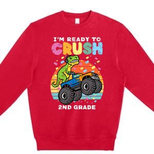 Gamer T Rex On Monster Truck Im Ready To Crush 2nd Grade Boy Premium Crewneck Sweatshirt